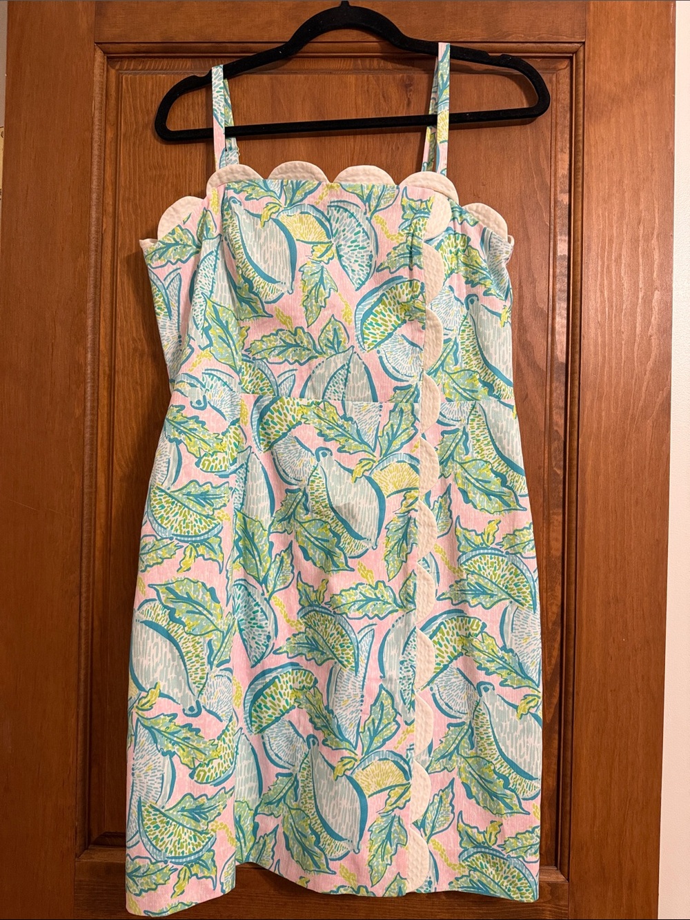 Lilly Pulitzer Pink Green Blue Scallop-Neck Tropical Strap Dress